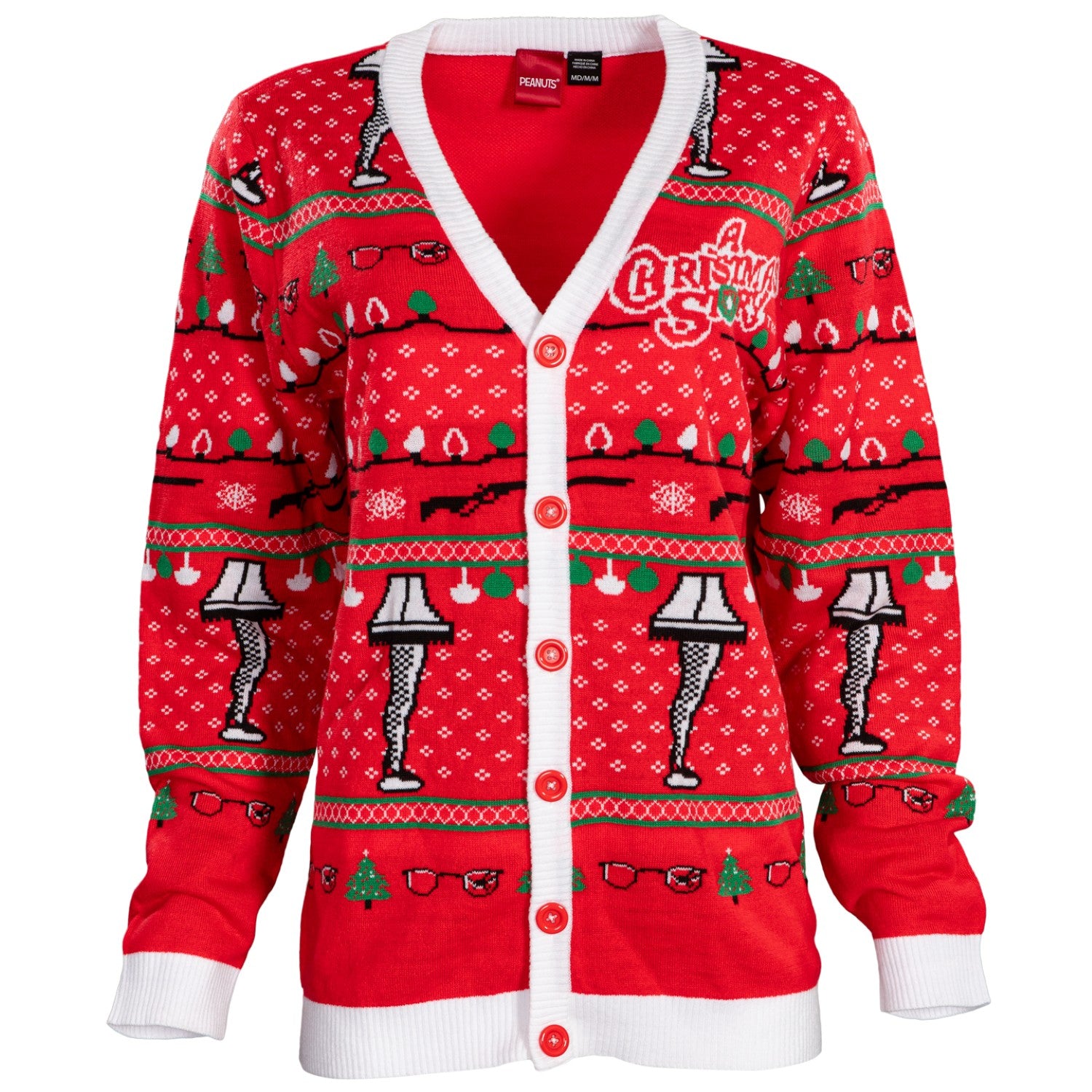 A Christmas Story Leg Lamp Button Up Cardigan Ugly Holiday Sweater