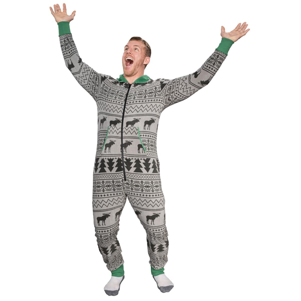 Ugly Christmas Sweater Style Fair Isle Jumpsuit Adult Union Suit Unisex Pajamas