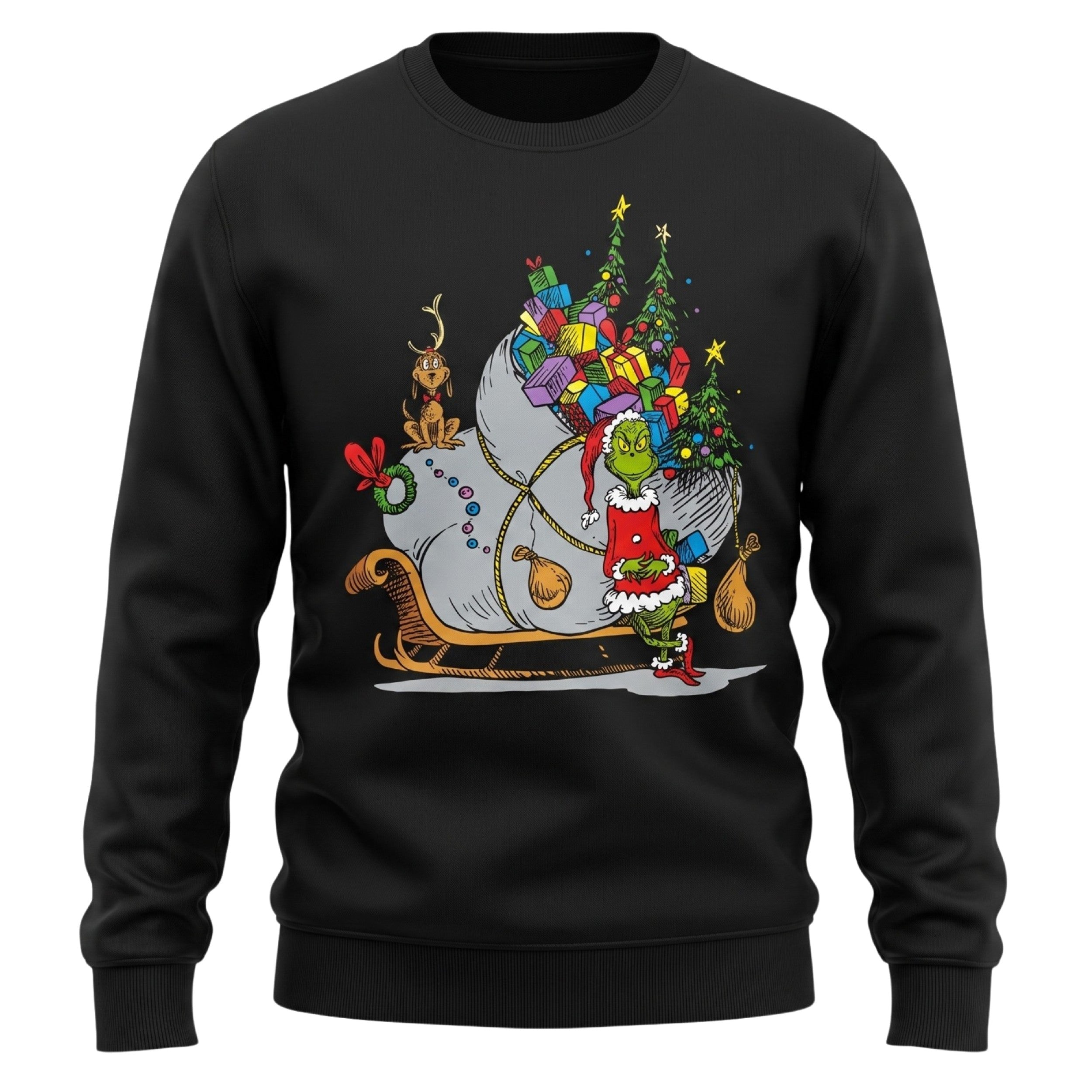 The Grinch on Sleigh with Max Christmas Officially Licensed Adult Unisex Sweater