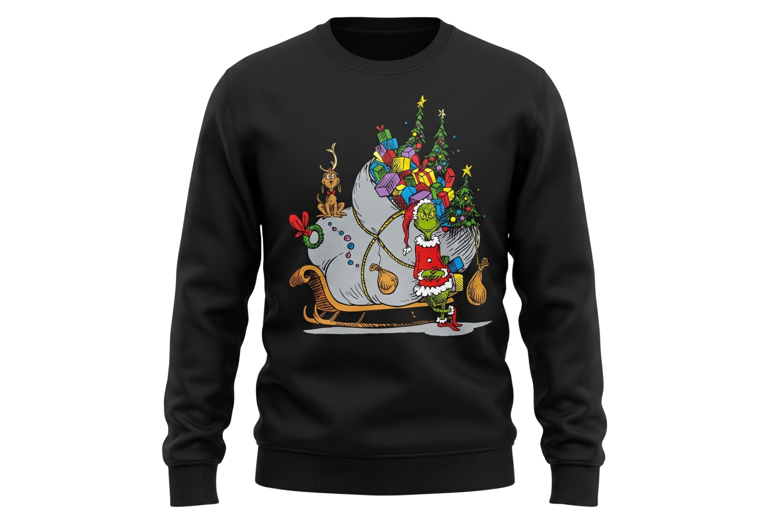 The Grinch on Sleigh with Max Christmas Officially Licensed Adult Unisex Sweater