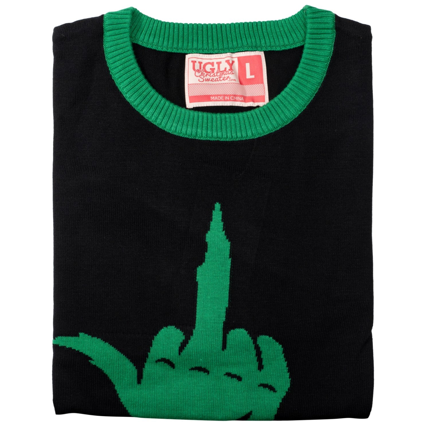 Green Cartoon Monster Middle Finger Adult Unisex Ugly Christmas Sweater