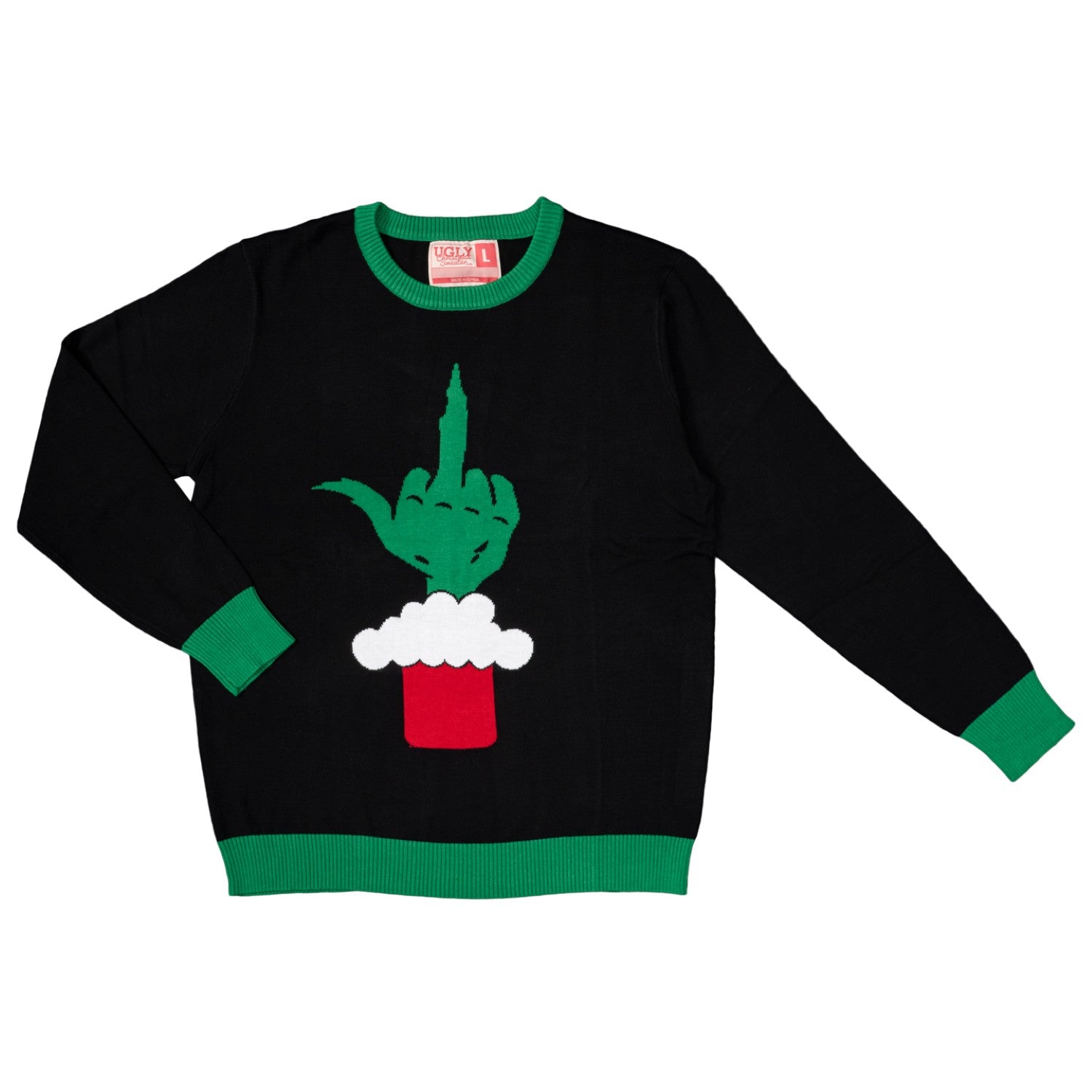 Green Cartoon Monster Middle Finger Adult Unisex Ugly Christmas Sweater