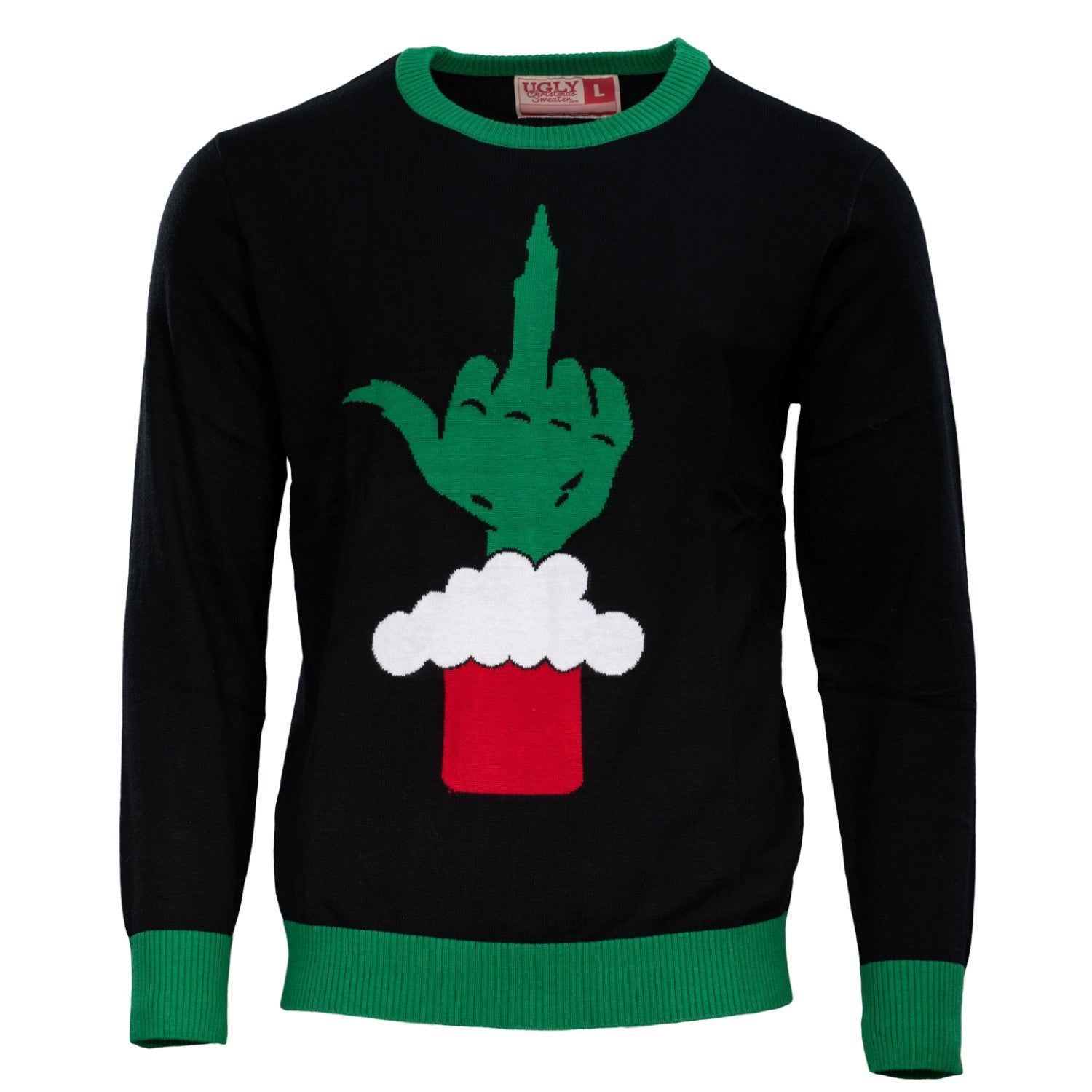 Green Cartoon Monster Middle Finger Adult Unisex Ugly Christmas Sweater
