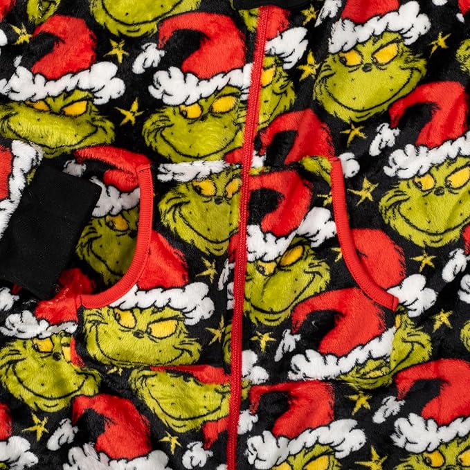 Kids Unisex Grinch Santa Hat Holiday Season Jumpsuit Pajamas