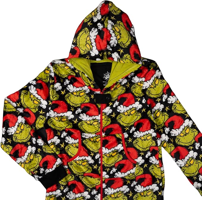 Kids Unisex Grinch Santa Hat Holiday Season Jumpsuit Pajamas