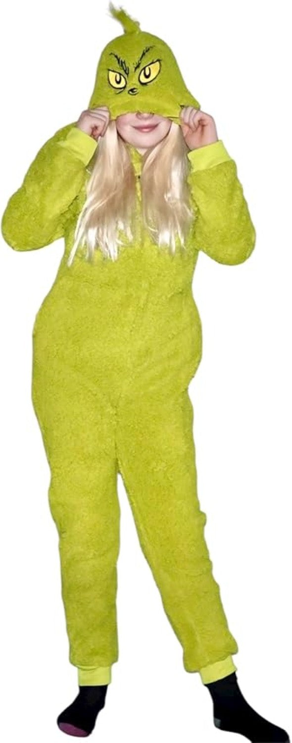 Youth Kids Toddler Grinch Sherpa Union Suit Pajamas Cosplay Costume