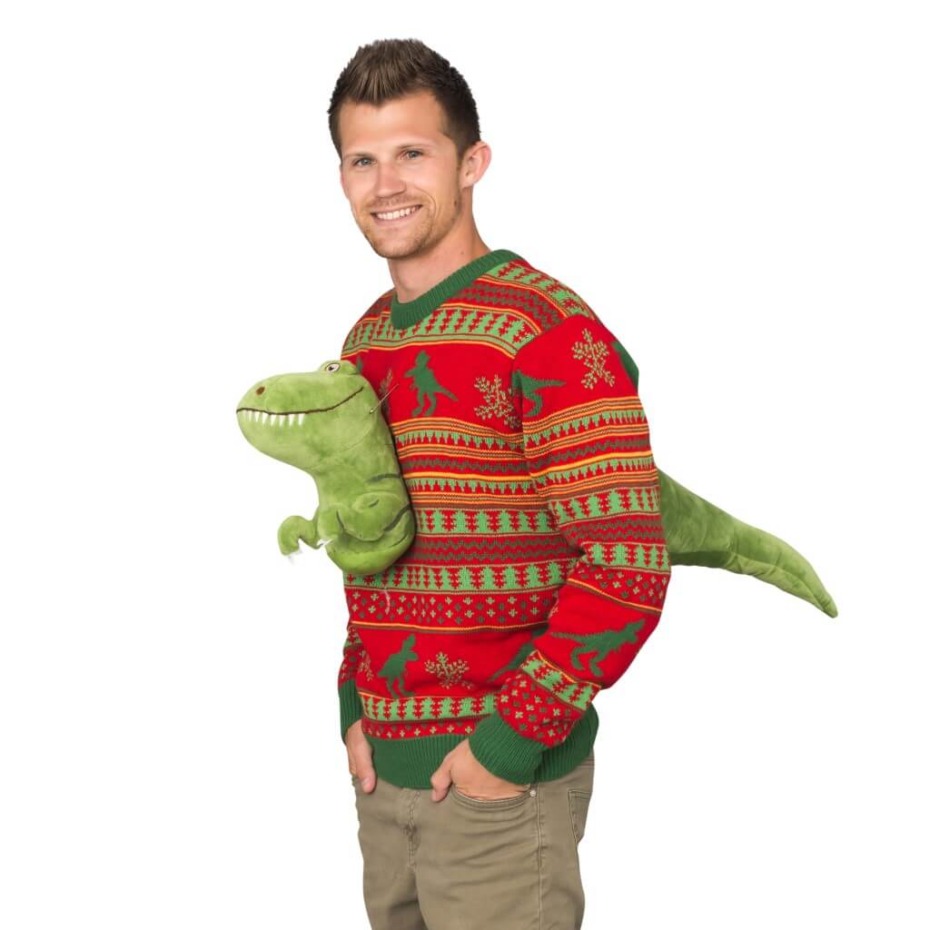 3D T-Rex Plushie Ugly Christmas Sweater