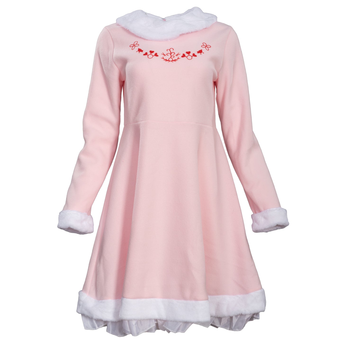 Mrs. Elf Christmas Halloween Costume Adults Holiday Pink Dress, Red Belt & Hat Festive Women’s Elf Outfit