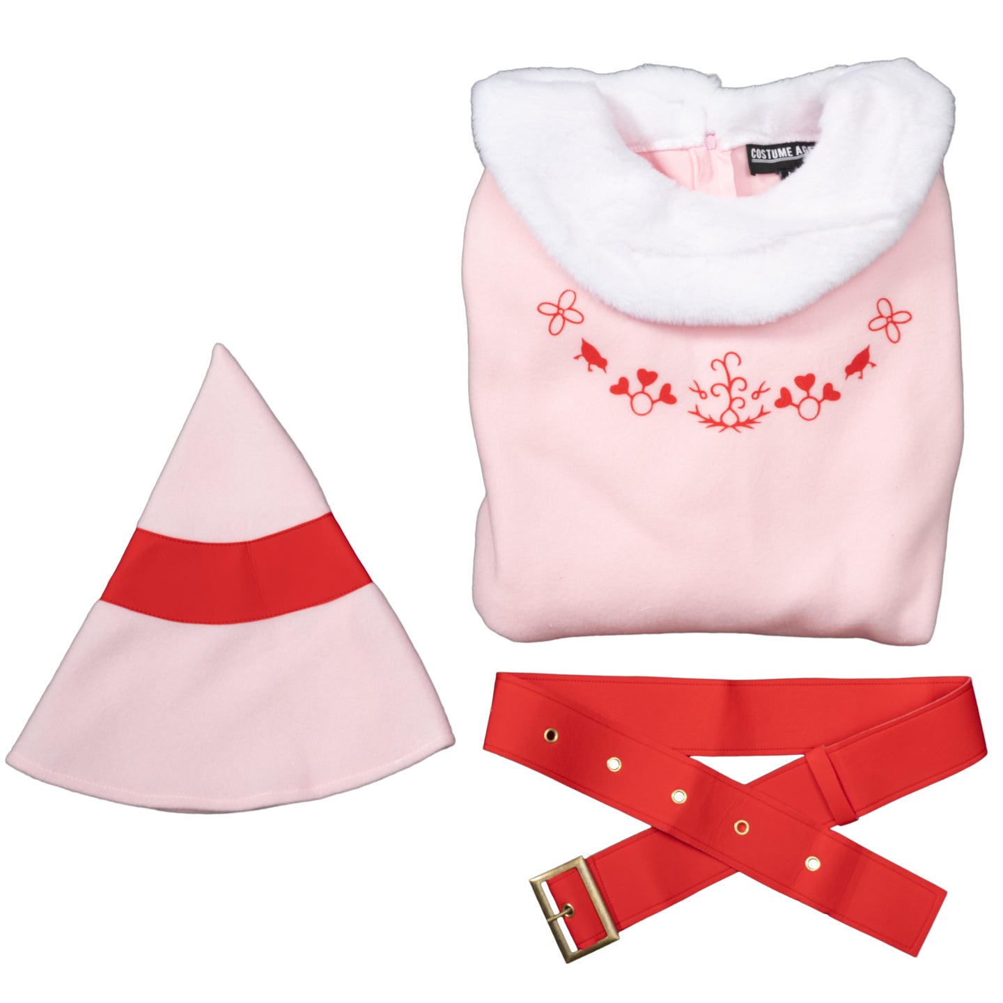 Mrs. Elf Christmas Halloween Costume Adults Holiday Pink Dress, Red Belt & Hat Festive Women’s Elf Outfit