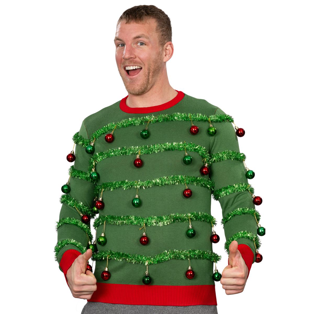 Green 3D Garland & Ornament Ugly Christmas Sweater