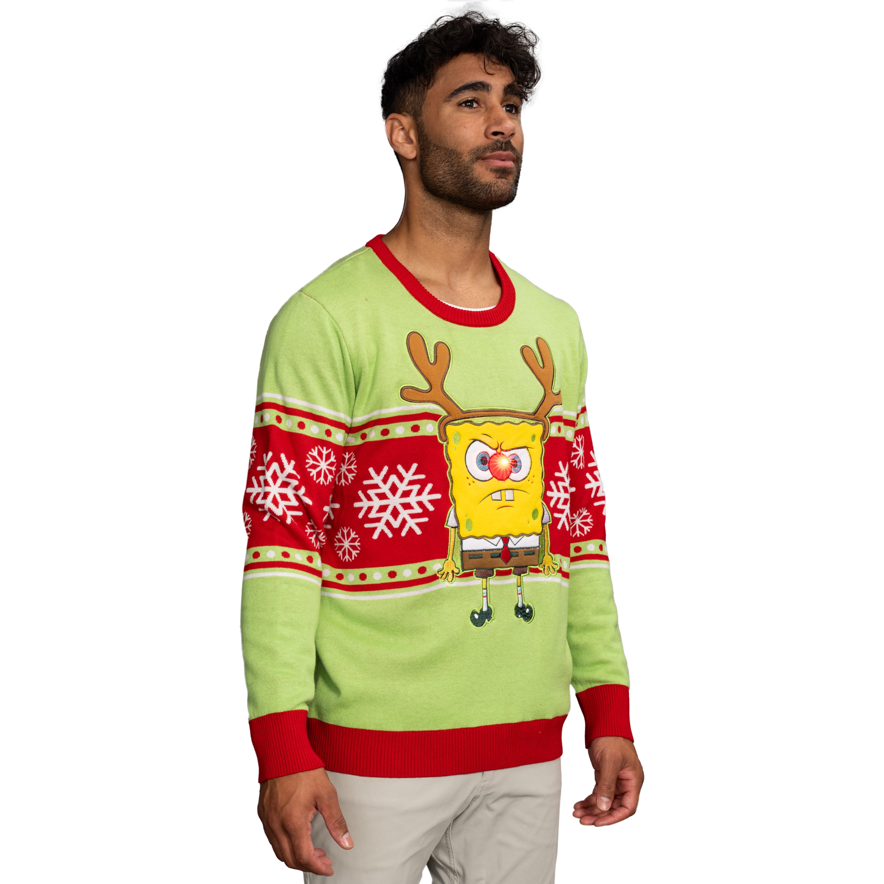 Spongebob LED Reindeer Nose Ugly Christmas Sweater