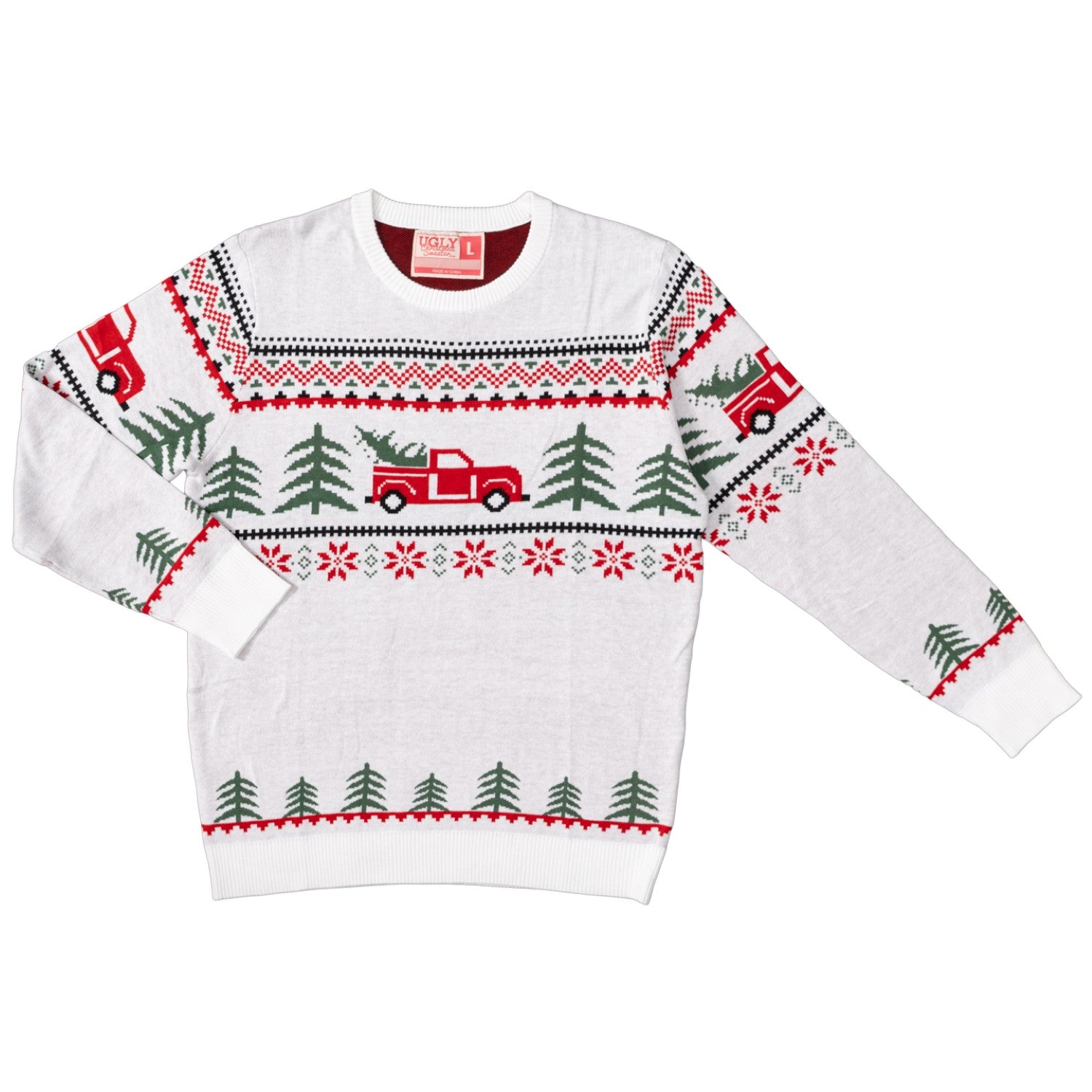 Ugly Christmas Unisex Arnold Truck and Trees Adult Holiday Knitted Sweater