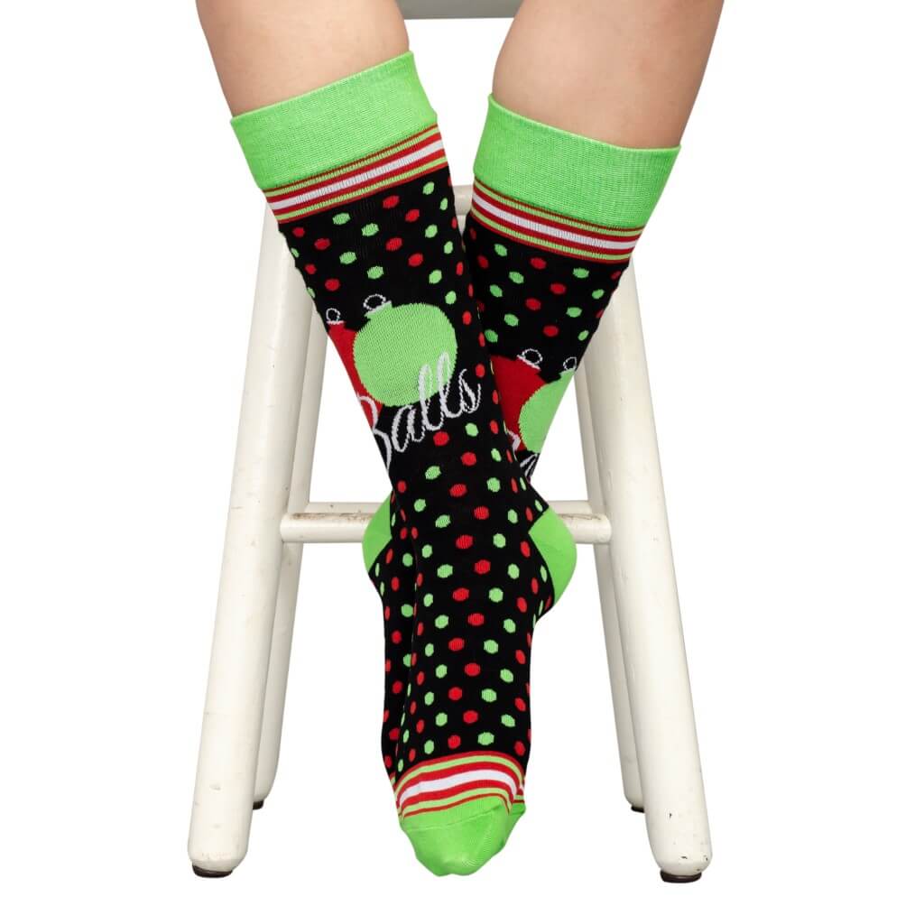 Adult Balls Ugly Christmas Black Green Red Socks