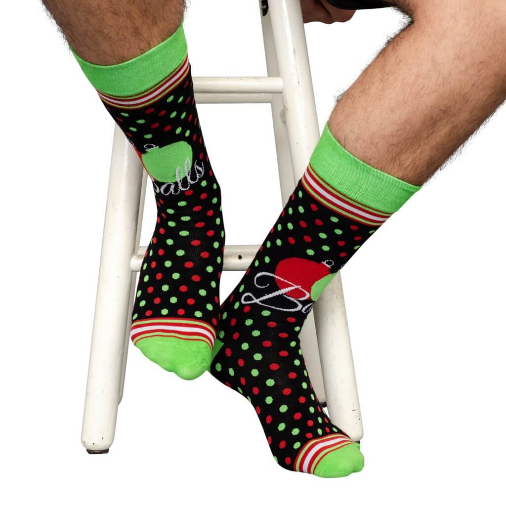 Adult Balls Ugly Christmas Black Green Red Socks