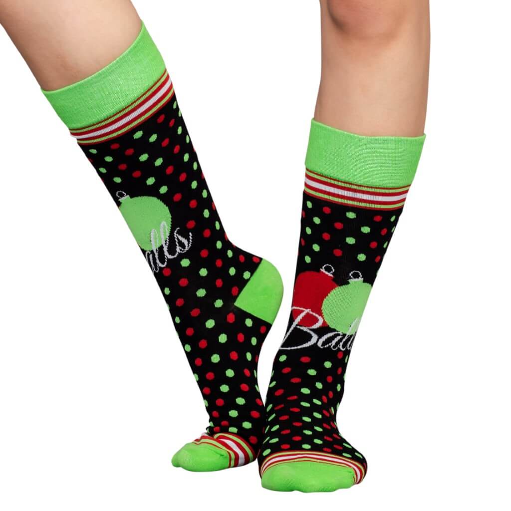 Adult Balls Ugly Christmas Black Green Red Socks