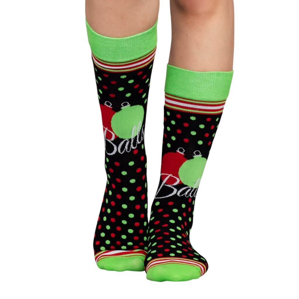 Adult Balls Ugly Christmas Black Green Red Socks