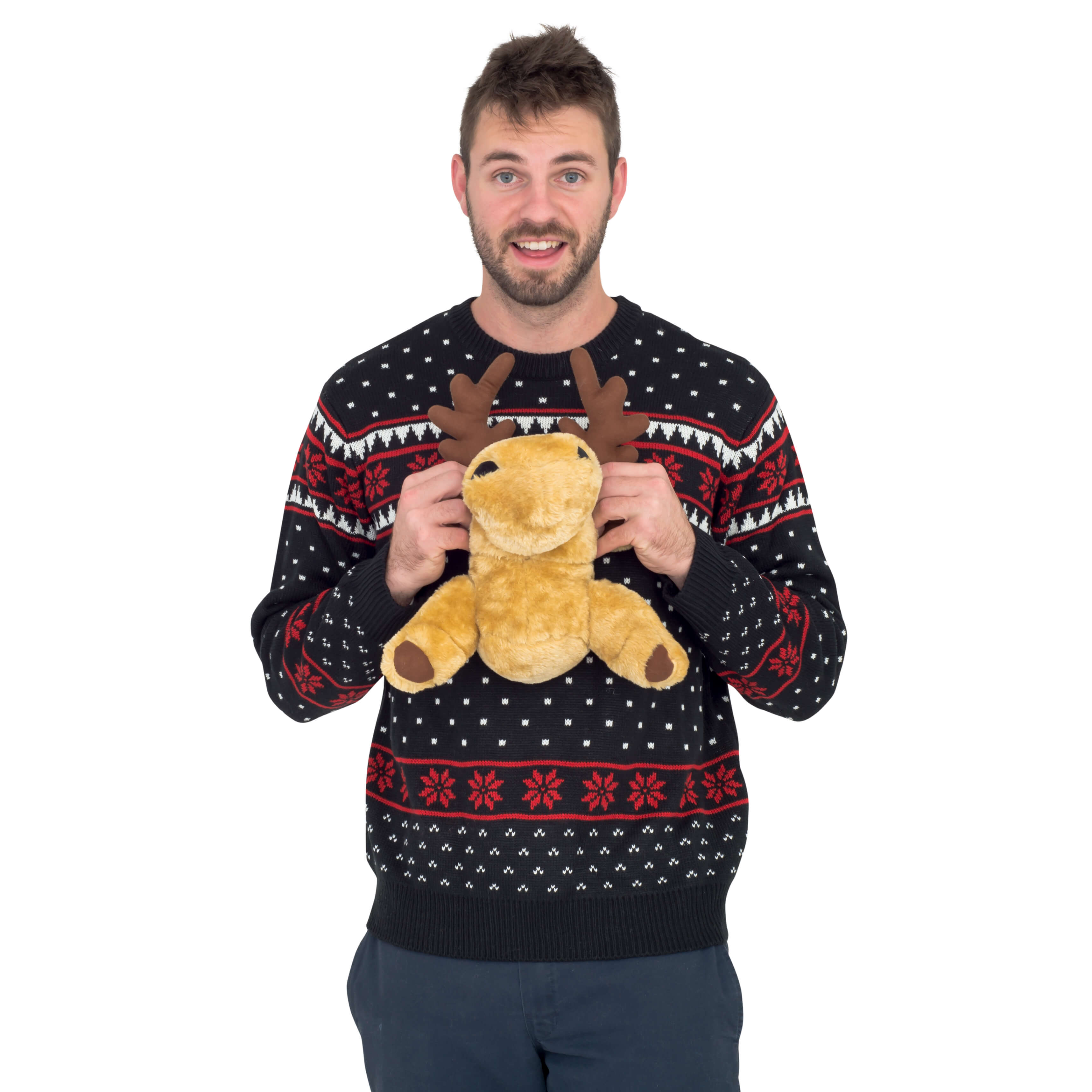 Black 3-D Sweater with Stuffed Moose