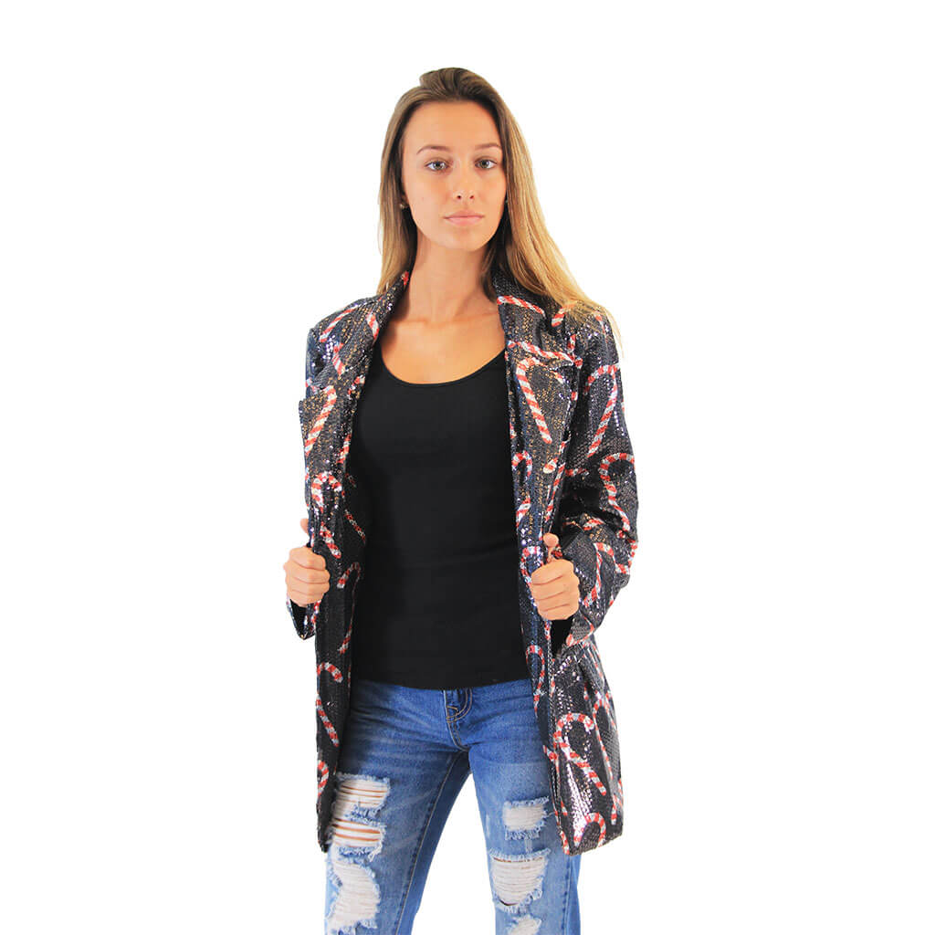 Women's Sequin Candy Cane Blazer Jacket 4