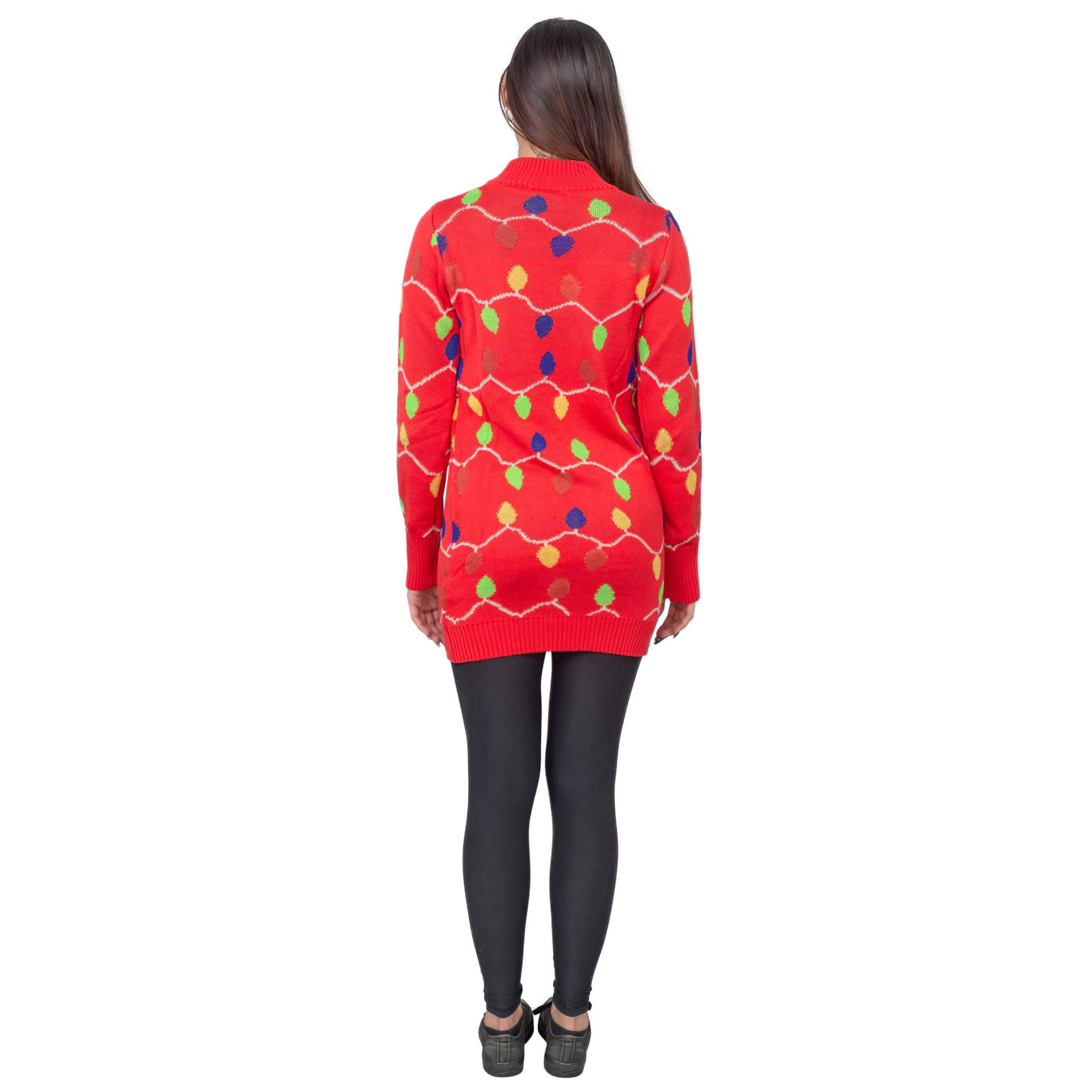 String Lights Womens Ugly Christmas Sweater Dress-3