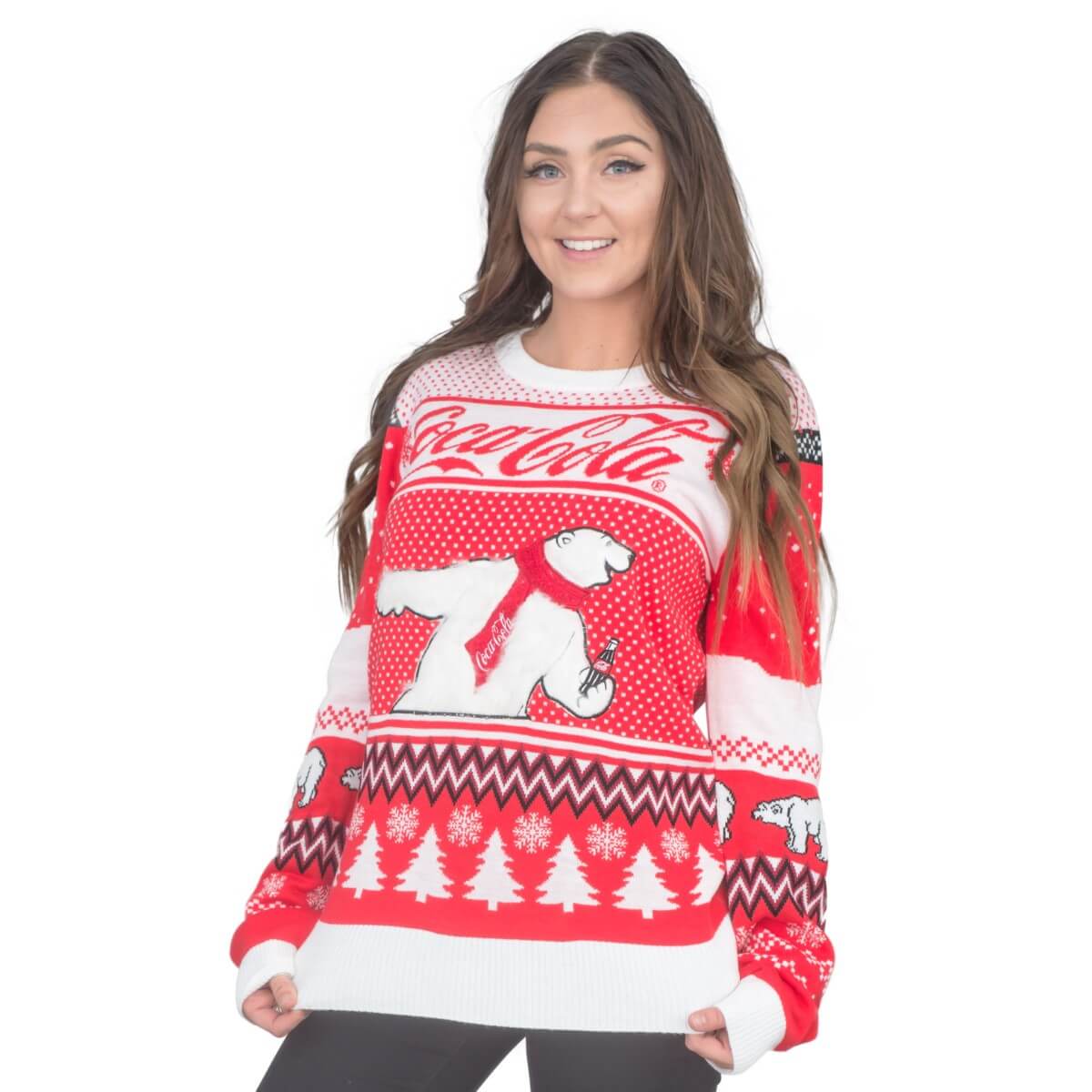 Women's Coca-Cola Polar Bear Coke and Trees Ugly Christmas Sweater-1