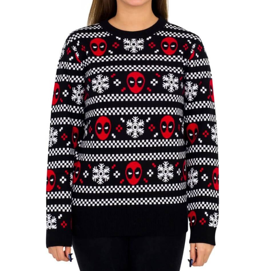 Womens Deadpool Holiday Snow Stripes Ugly Christmas Sweater