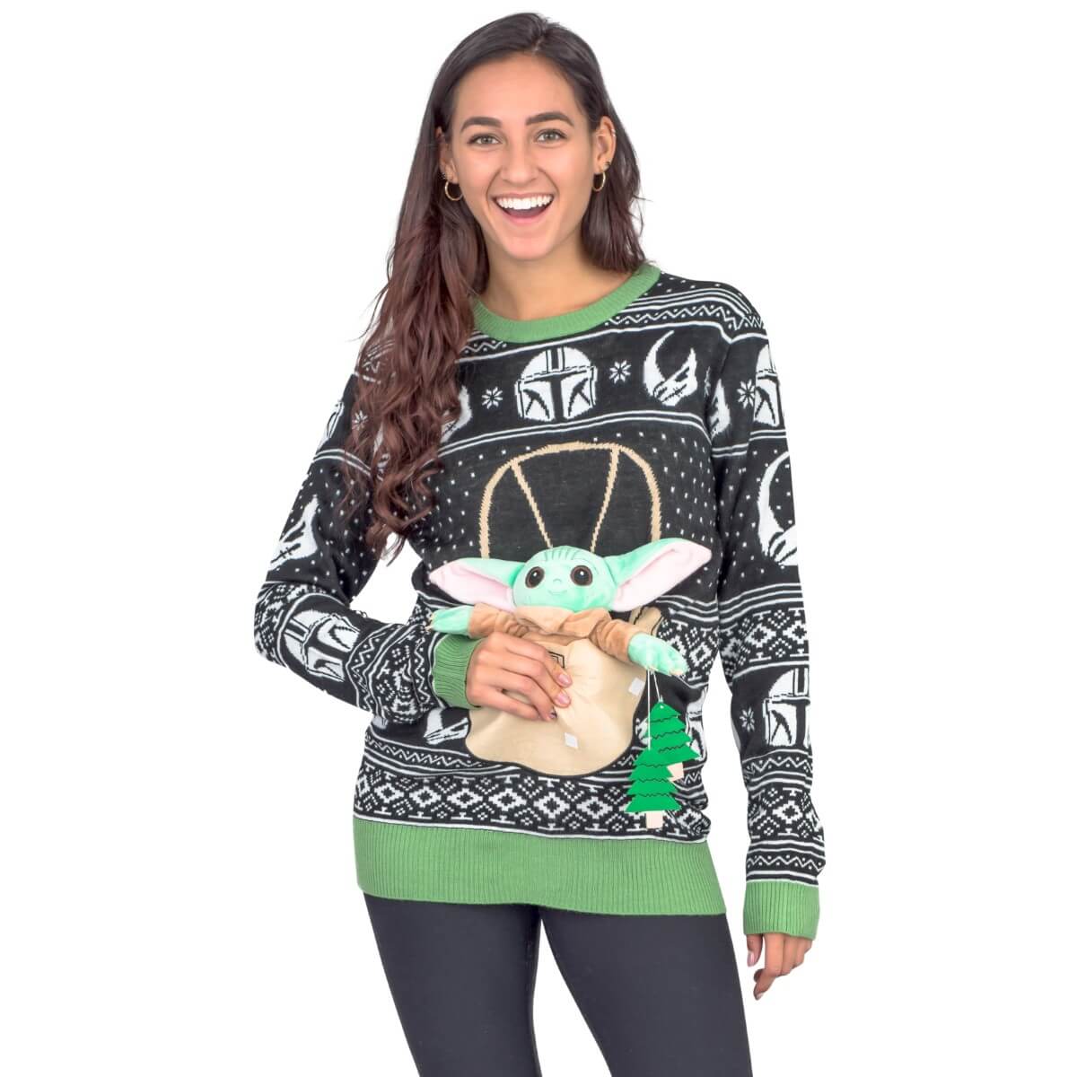 Women's Star Wars Baby Yoda The Child Forces Trees Ugly Christmas Sweater-6