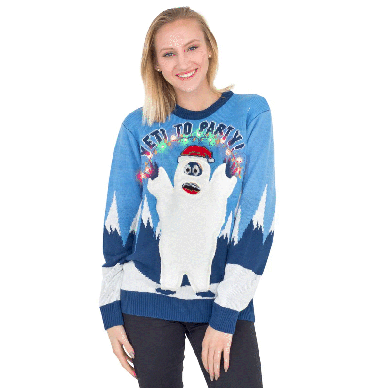 Ugly Christmas Sweater Blue Progressive Insurance Flo Let it Snowflake Men  Women
