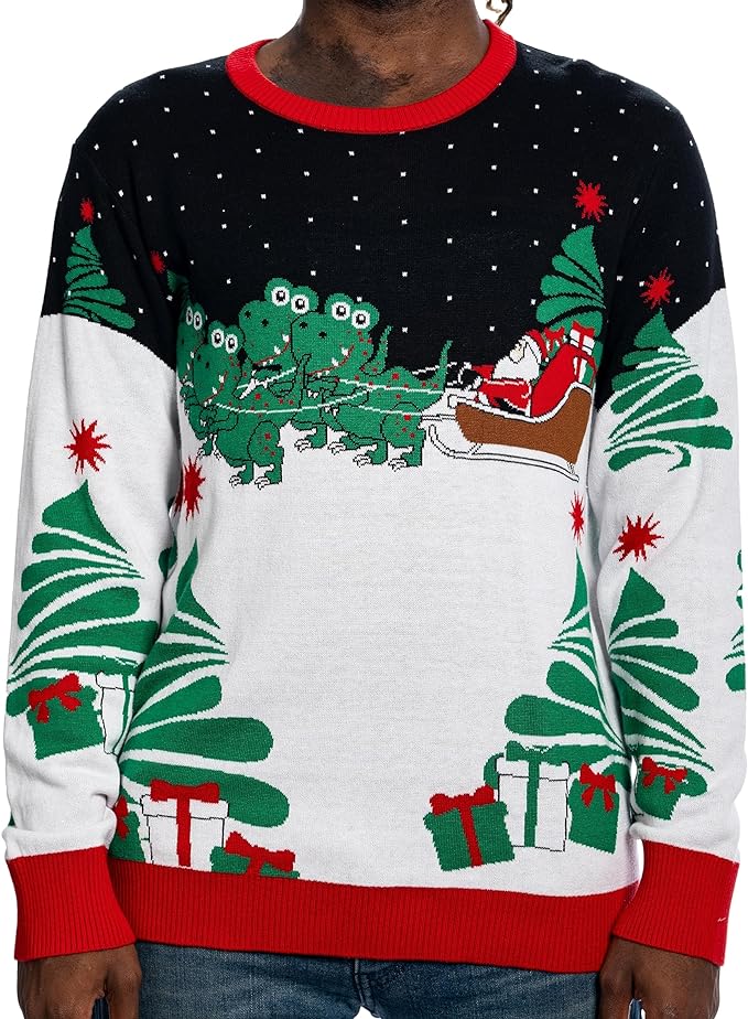 Santa on Sleigh T-Rex Sweater