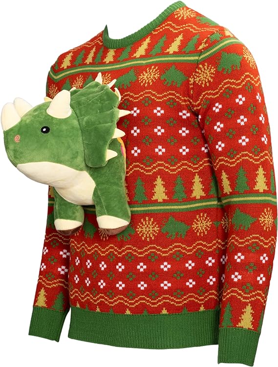 3D Triceritops Dinosaur Ugly Christmas Sweater
