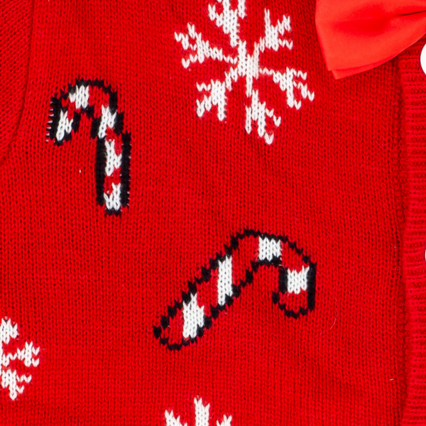 Candy Canes and Snowflakes Button Up Ugly Christmas Sweater with Bowtie
