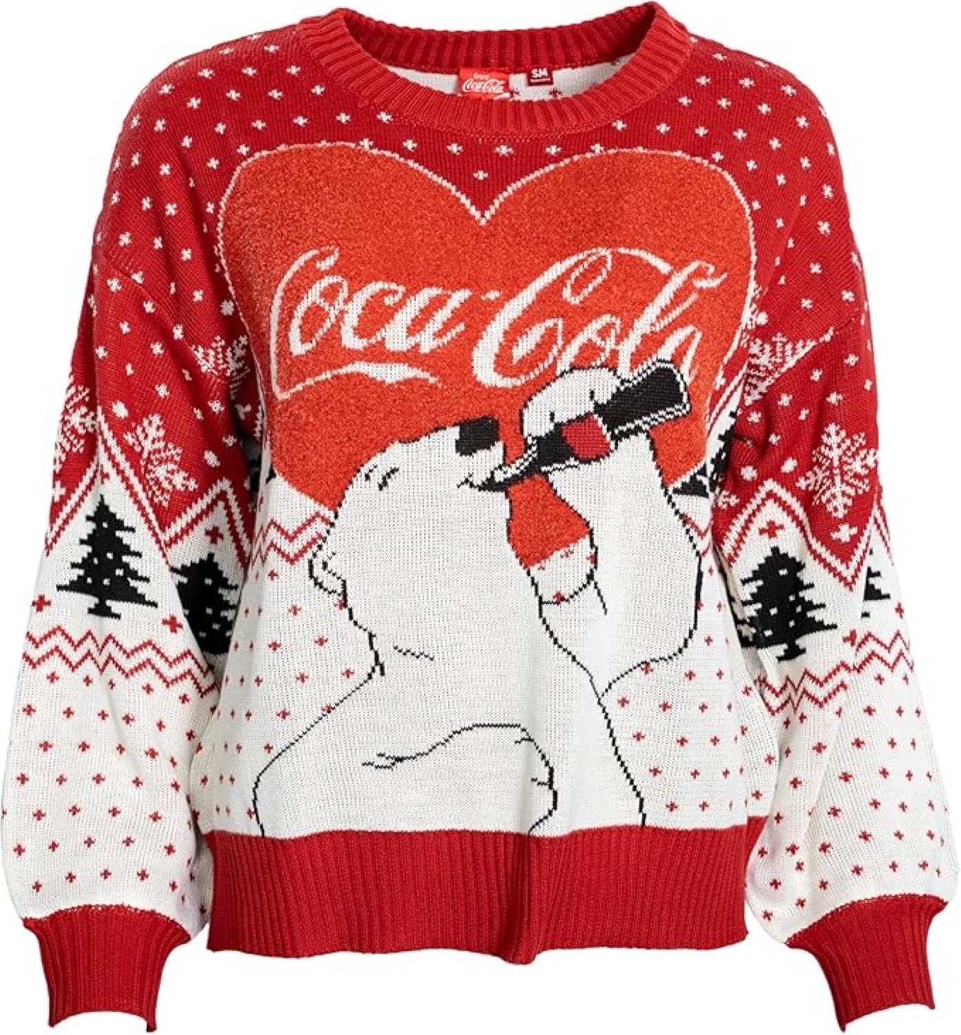 Coca Cola Heart Polar Bear Drinking Women's Ugly Christmas Sweater