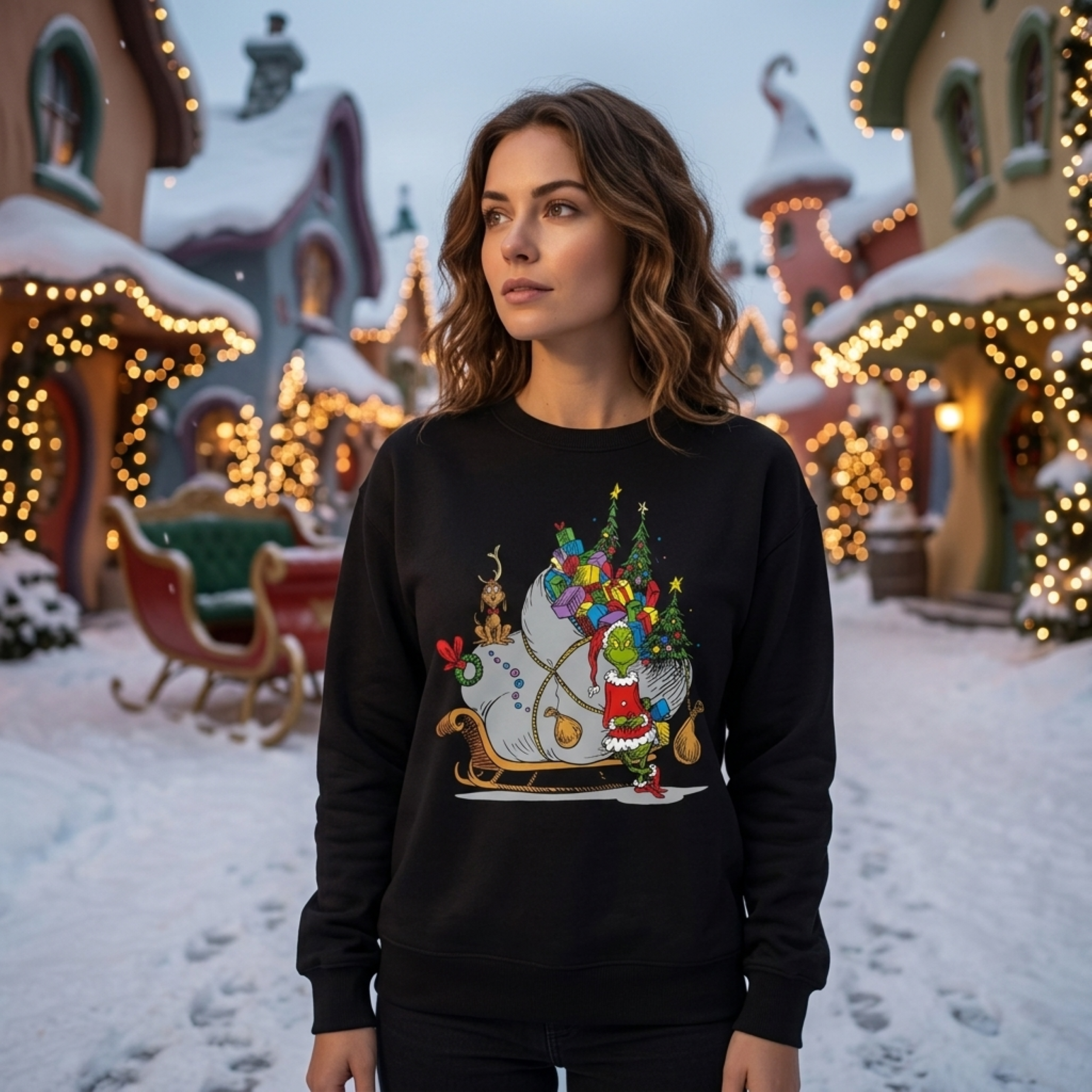 The Grinch on Sleigh with Max Christmas Officially Licensed Adult Unisex Sweater