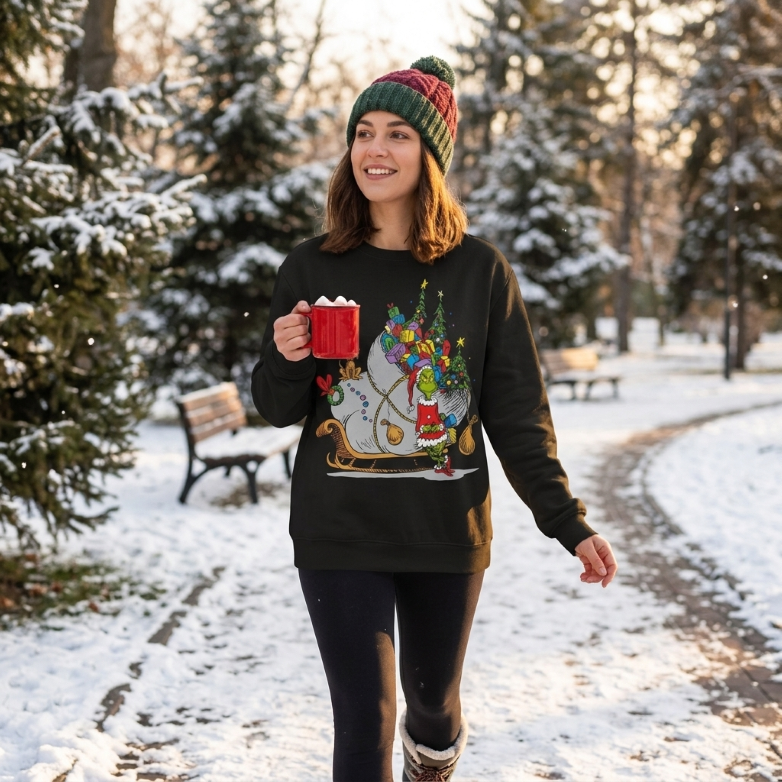 The Grinch on Sleigh with Max Christmas Officially Licensed Adult Unisex Sweater