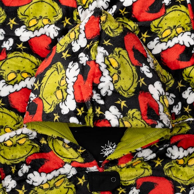 Kids Unisex Grinch Santa Hat Holiday Season Jumpsuit Pajamas