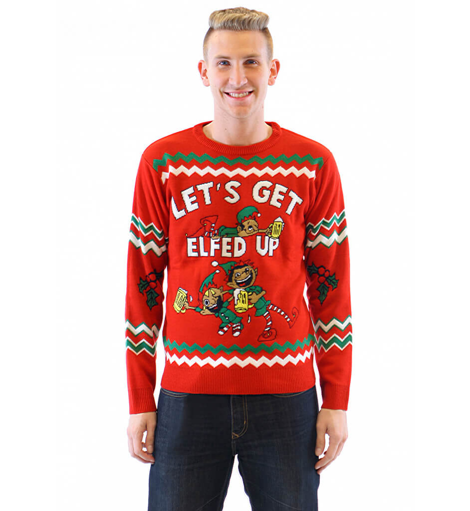 Let's Get Elfed Up Drunken Elves Ugly Christmas Sweater