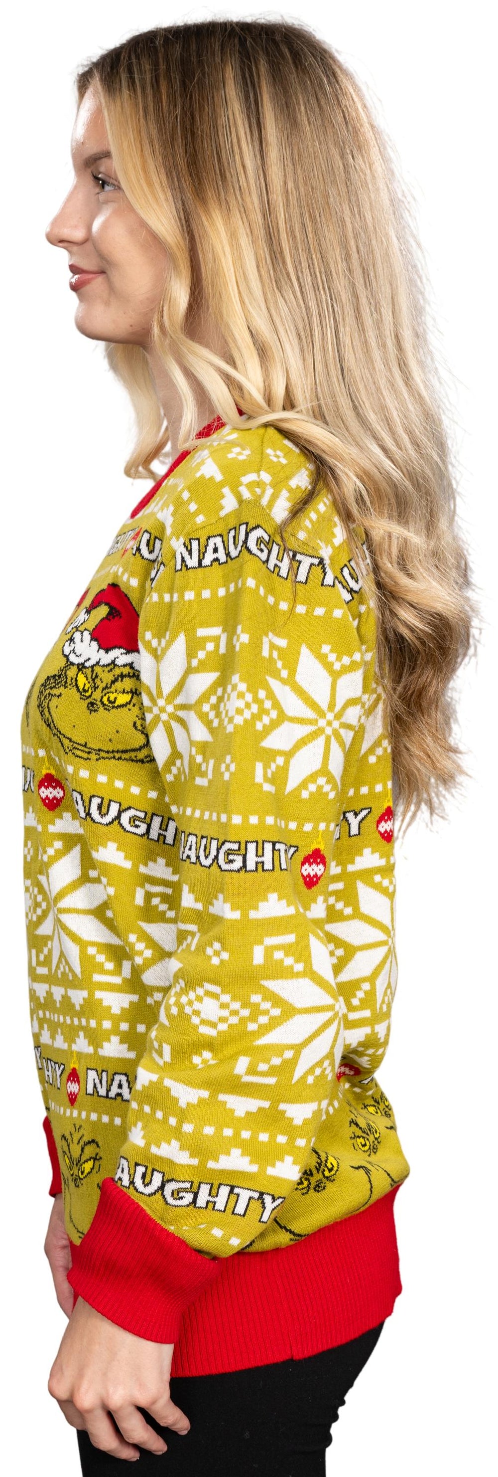 Naughty Grinch Santa Hat Xmas Balls Knitted Ugly Christmas Sweater