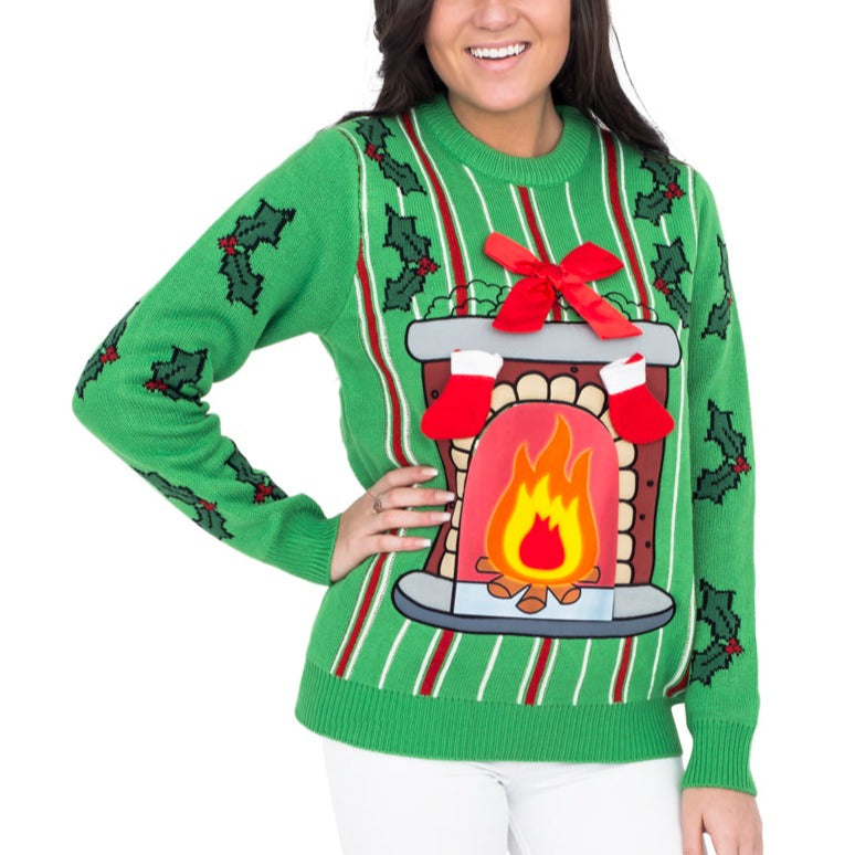 Women's LED Fireplace Ugly Christmas Sweater