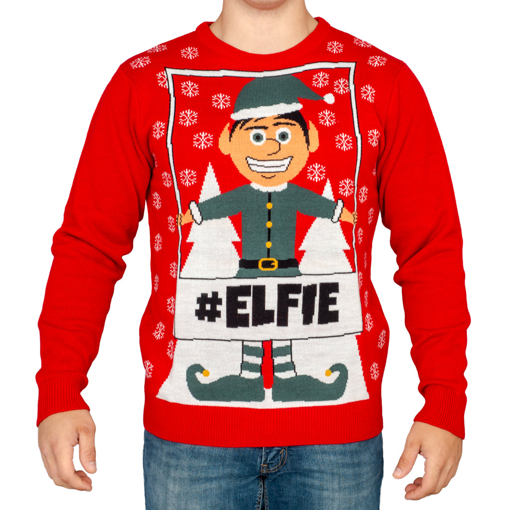 Mens #Elfie Hashtag Ugly Christmas Sweater