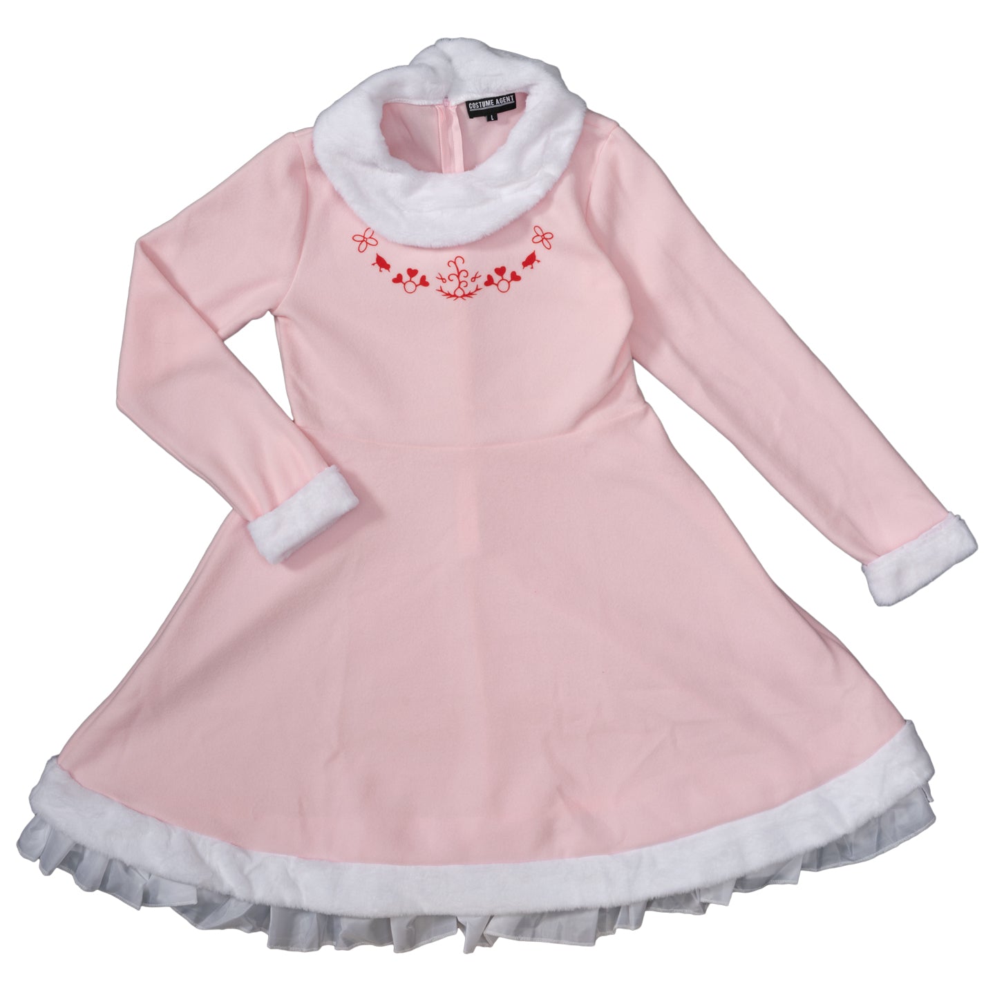 Mrs. Elf Christmas Halloween Costume Adults Holiday Pink Dress, Red Belt & Hat Festive Women’s Elf Outfit