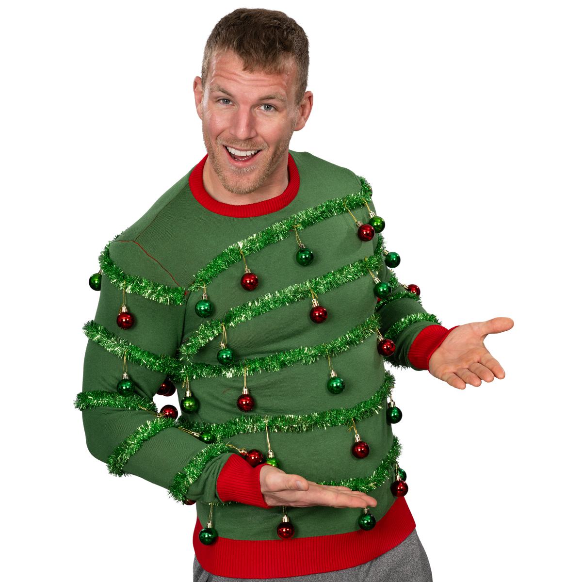 Green 3D Garland & Ornament Ugly Christmas Sweater