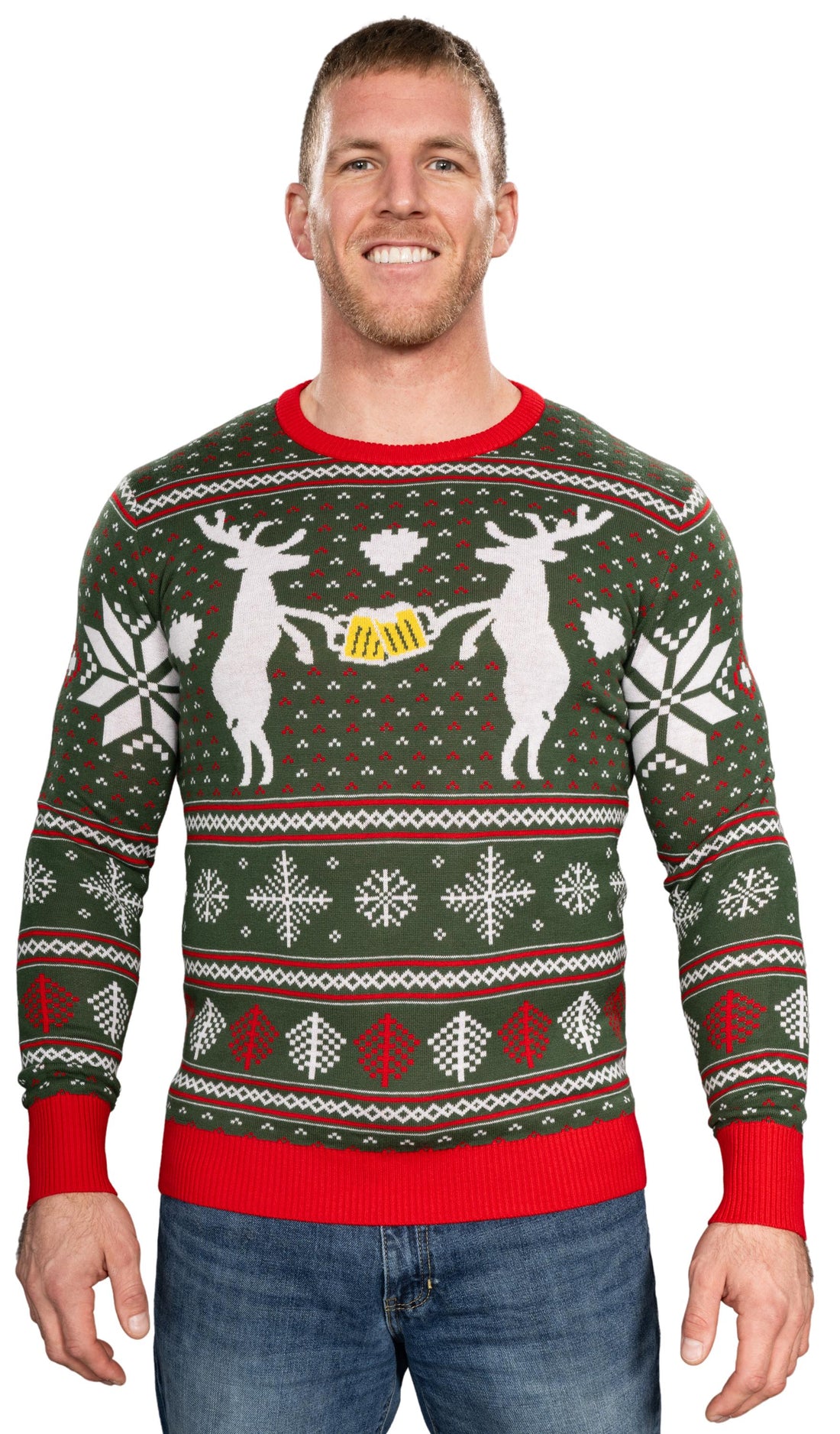 Reindeer Cheers Holiday Season Snowflakes Adult Unisex Fully Knitted U