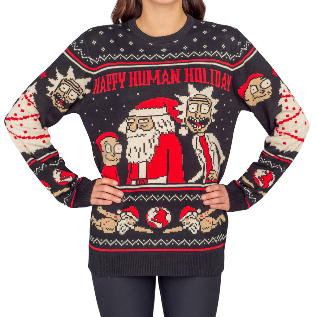 Women's Rick and Morty Happy Human Holiday Ugly Christmas Sweater