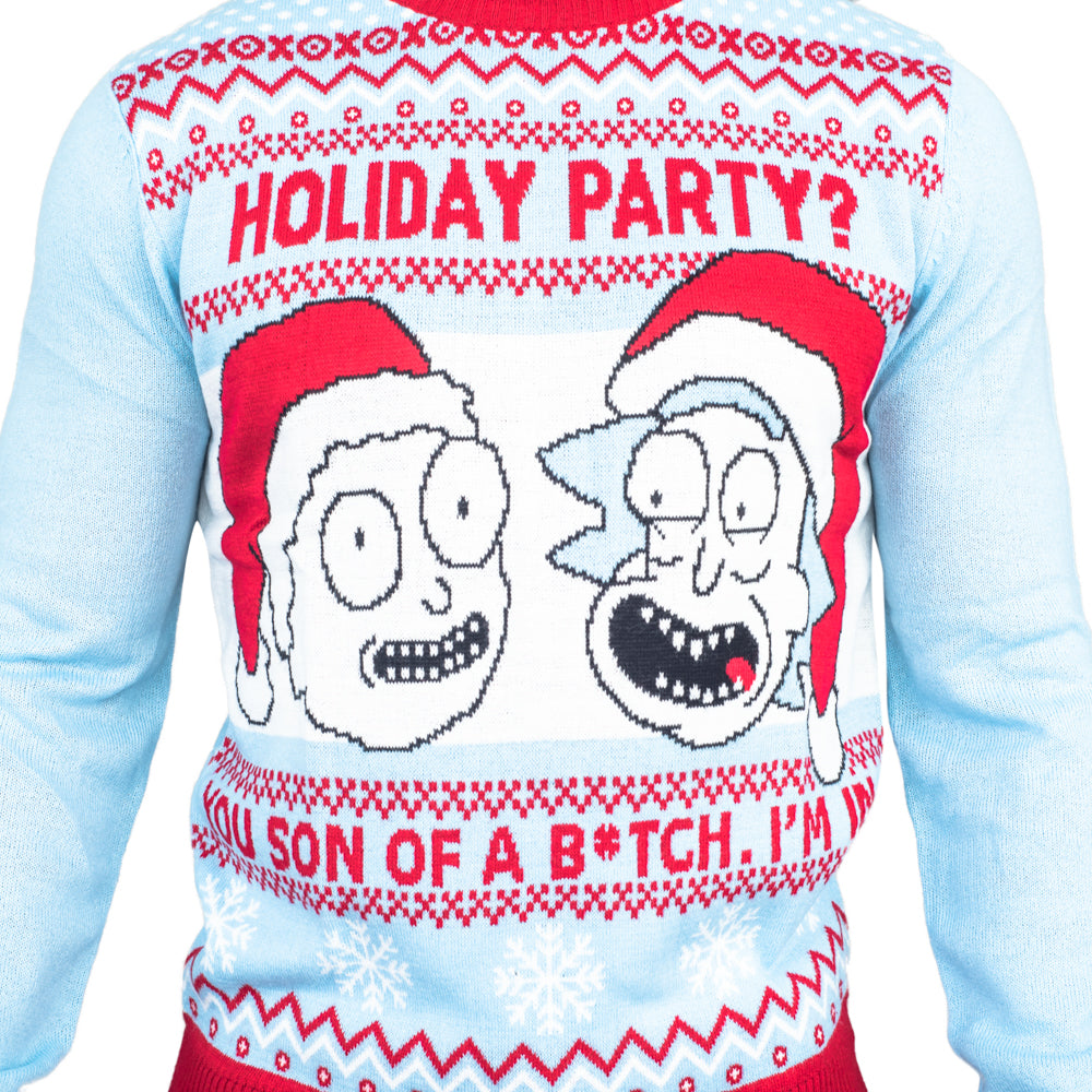 Rick and Morty Holiday Party Light Blue Ugly Christmas Sweater