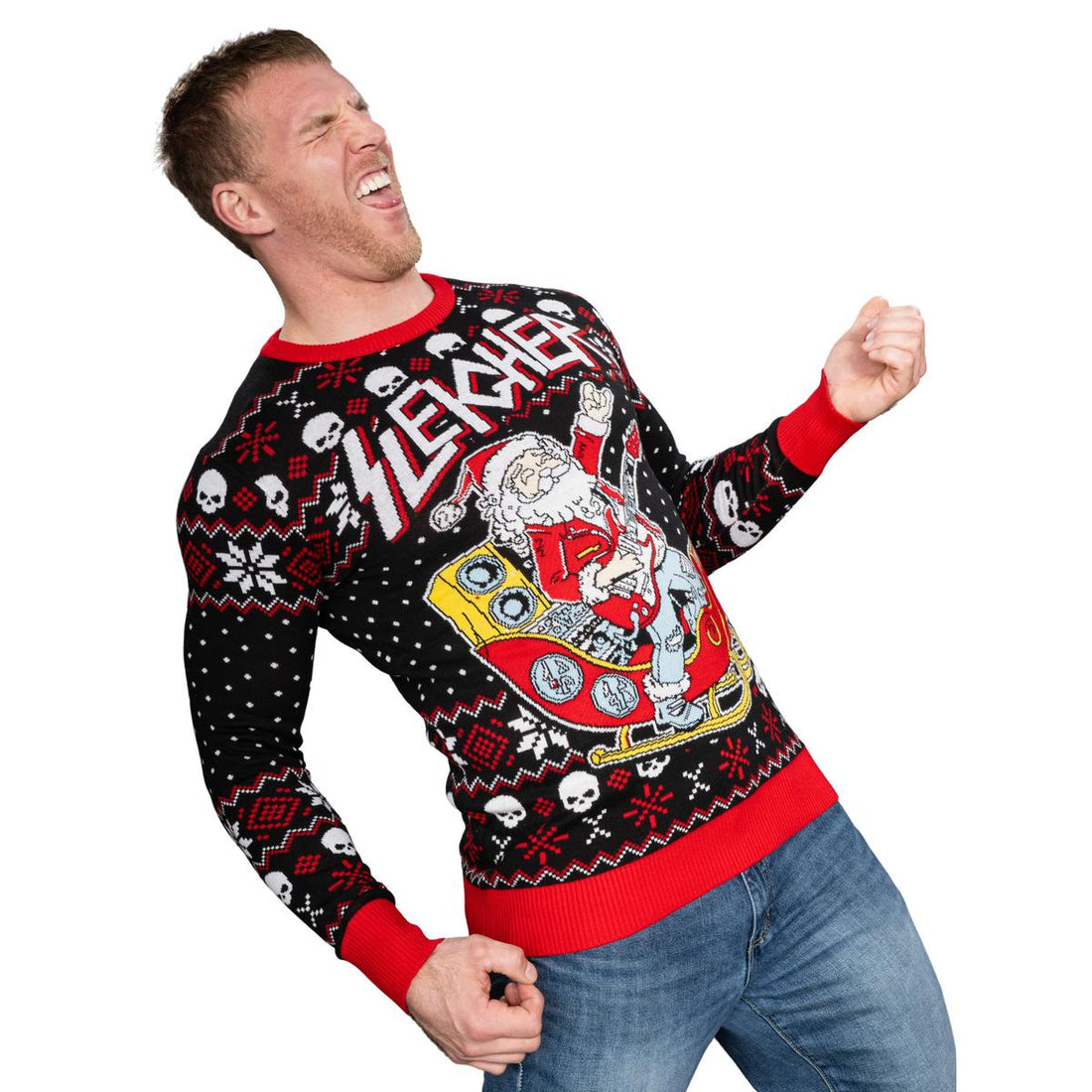 Rock and Roll Santa Claus Guitar Sleigher Knitted Ugly Christmas Sweat