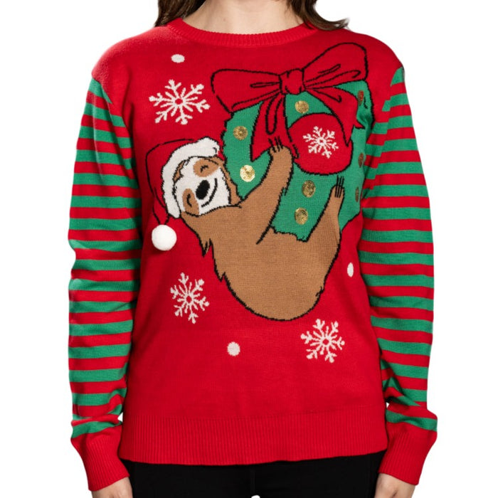 Hanging Sloth on Christmas Ornament Wreath Ugly Christmas