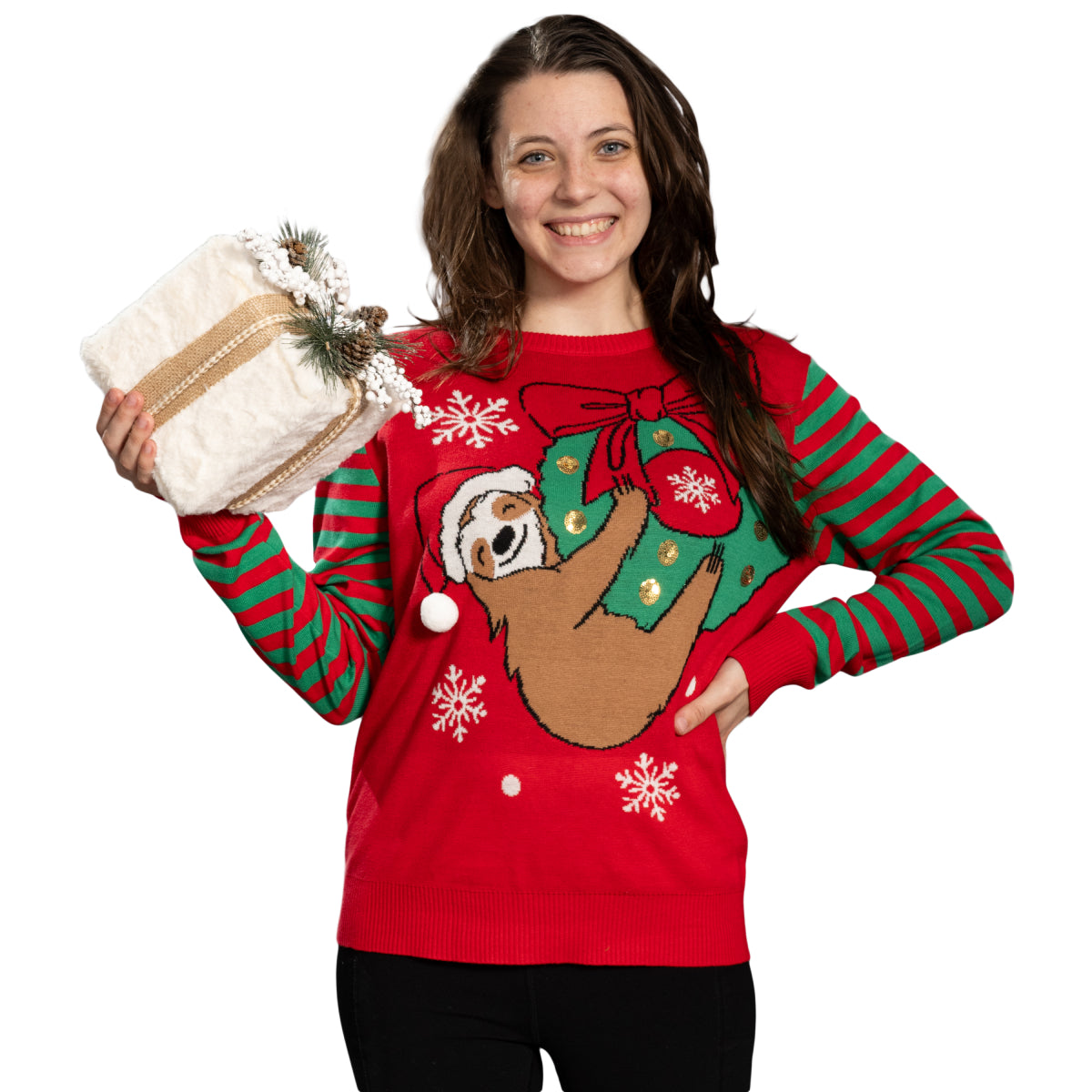 Hanging Sloth on Christmas Ornament Wreath Ugly Christmas Sweater
