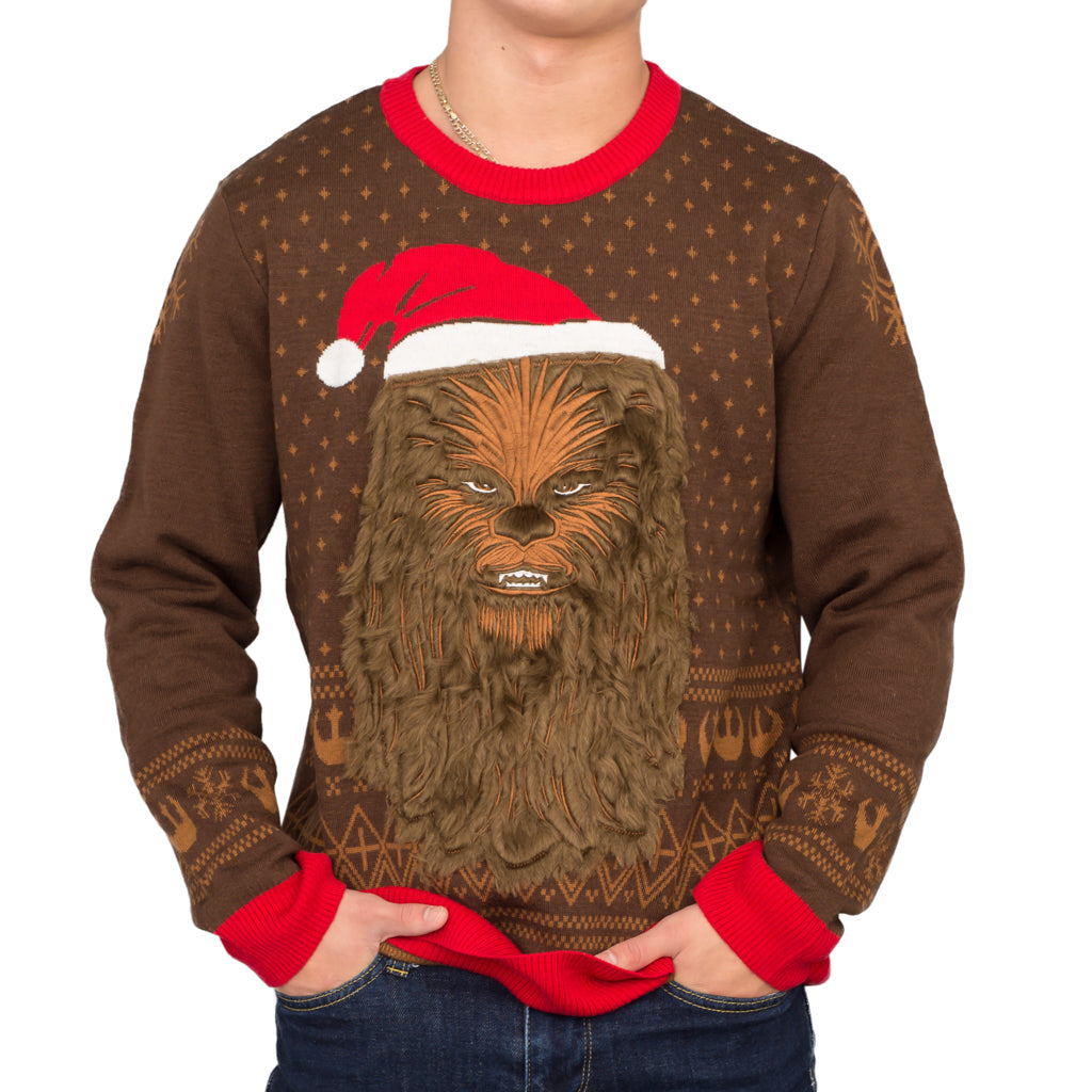 Star Wars Chewbacca Furry Face with Santa Hat Ugly Christmas Sweater
