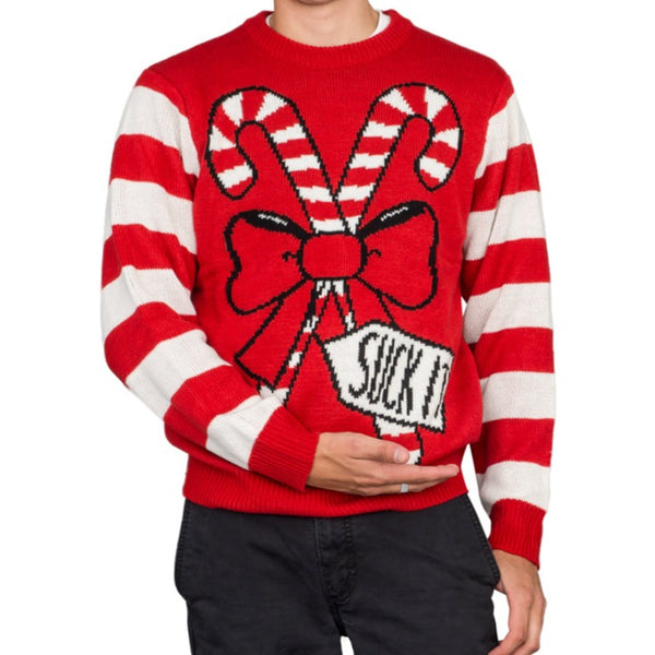 Suck It Candy Cane Funny Ugly Christmas Sweater