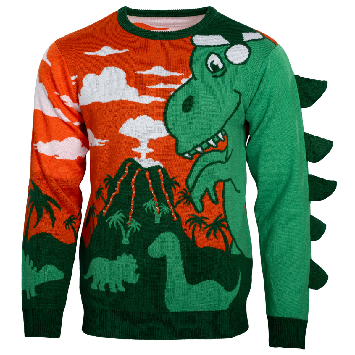 3D T-Rex Light Up Volcano Ugly Christmas Sweater