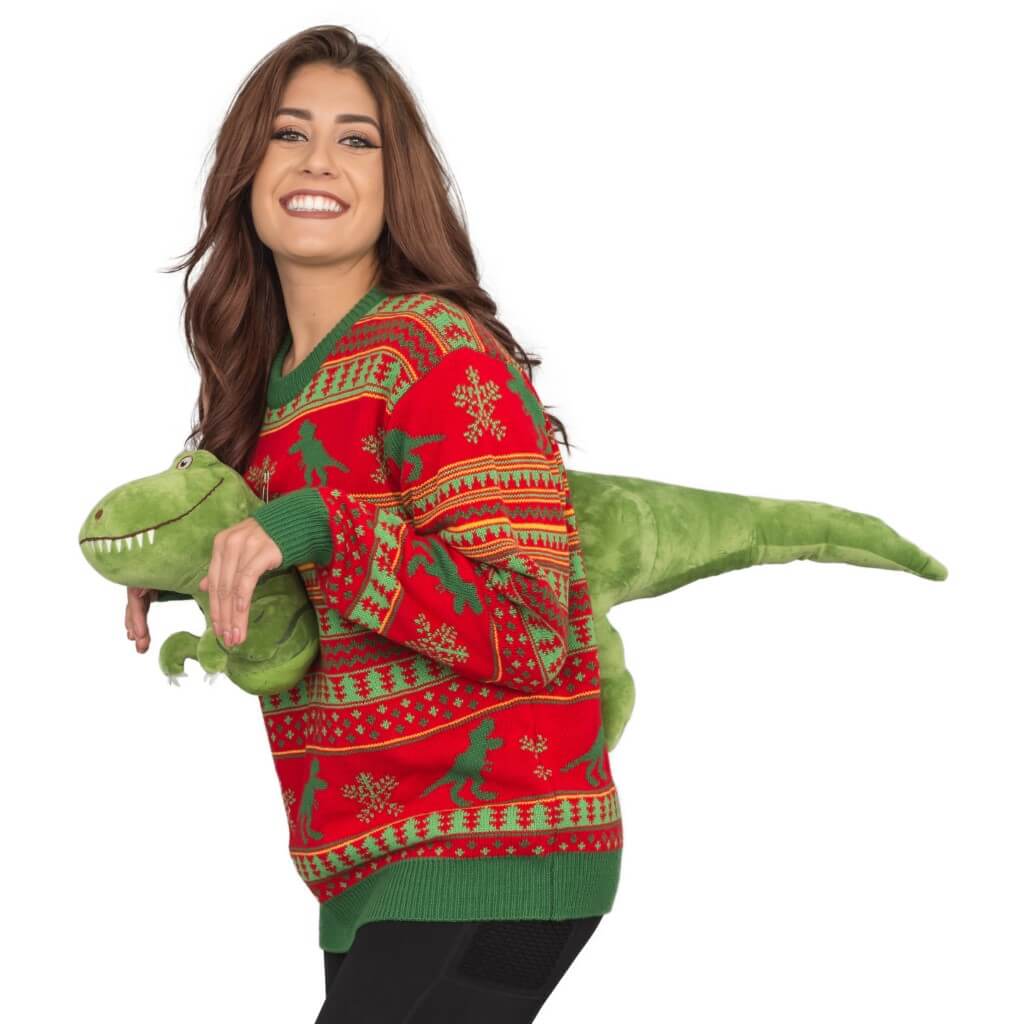 Women's 3D T-Rex Plushie Ugly Christmas Sweater